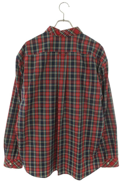 CELINE Tartan Check Long-Sleeve Shirt Red Navy Size S