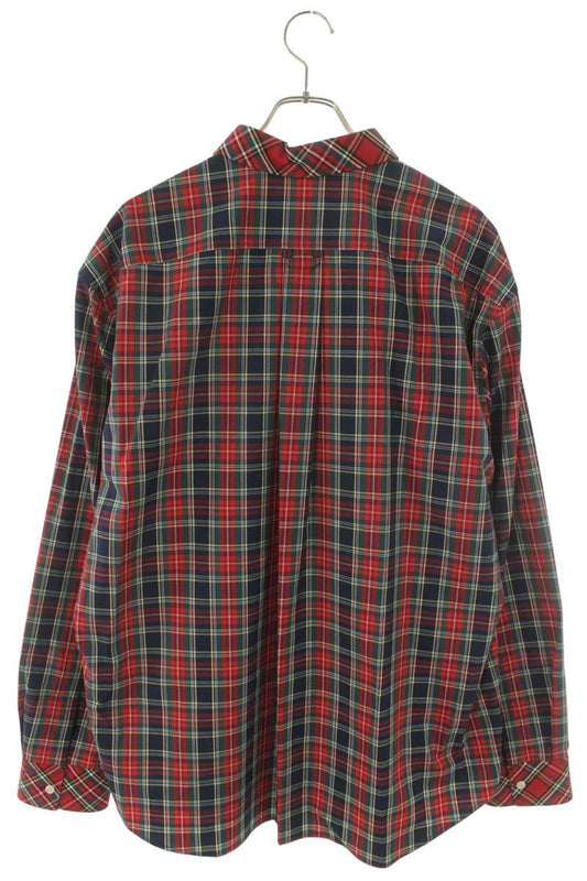 CELINE Tartan Check Long-Sleeve Shirt Red Navy Size S