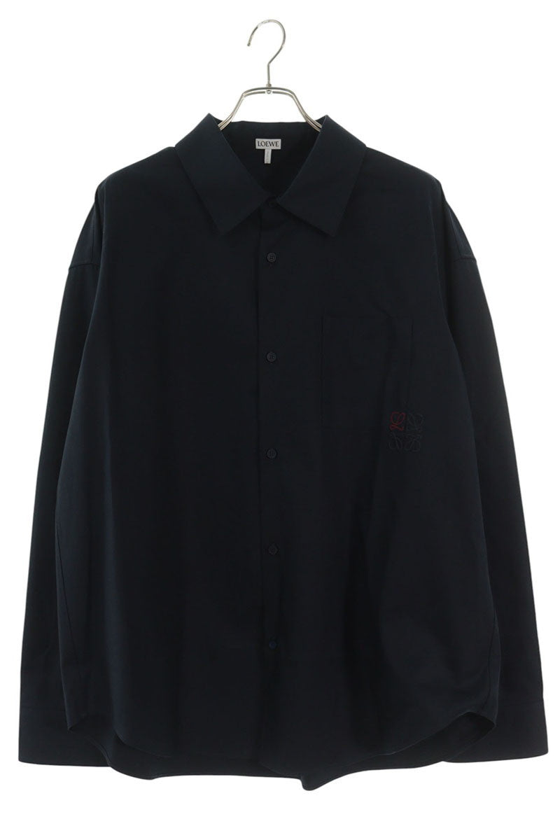 LOEWE 26SS Anagram Embroidered Long Sleeve Shirt Navy Size S