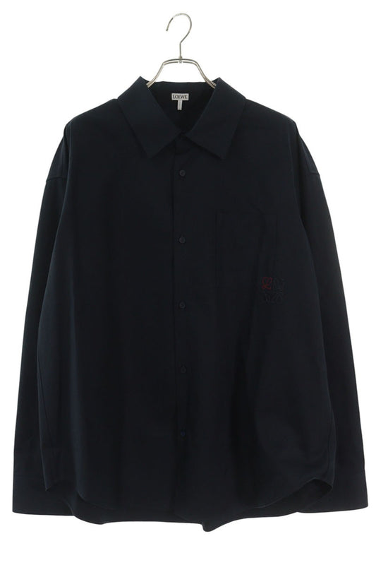 LOEWE 26SS Anagram Embroidered Long Sleeve Shirt Navy Size S