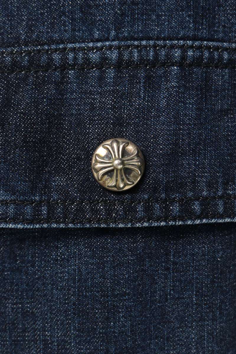 Chrome Hearts WORK DOG Cross Ball Button Denim Shirt Size XL