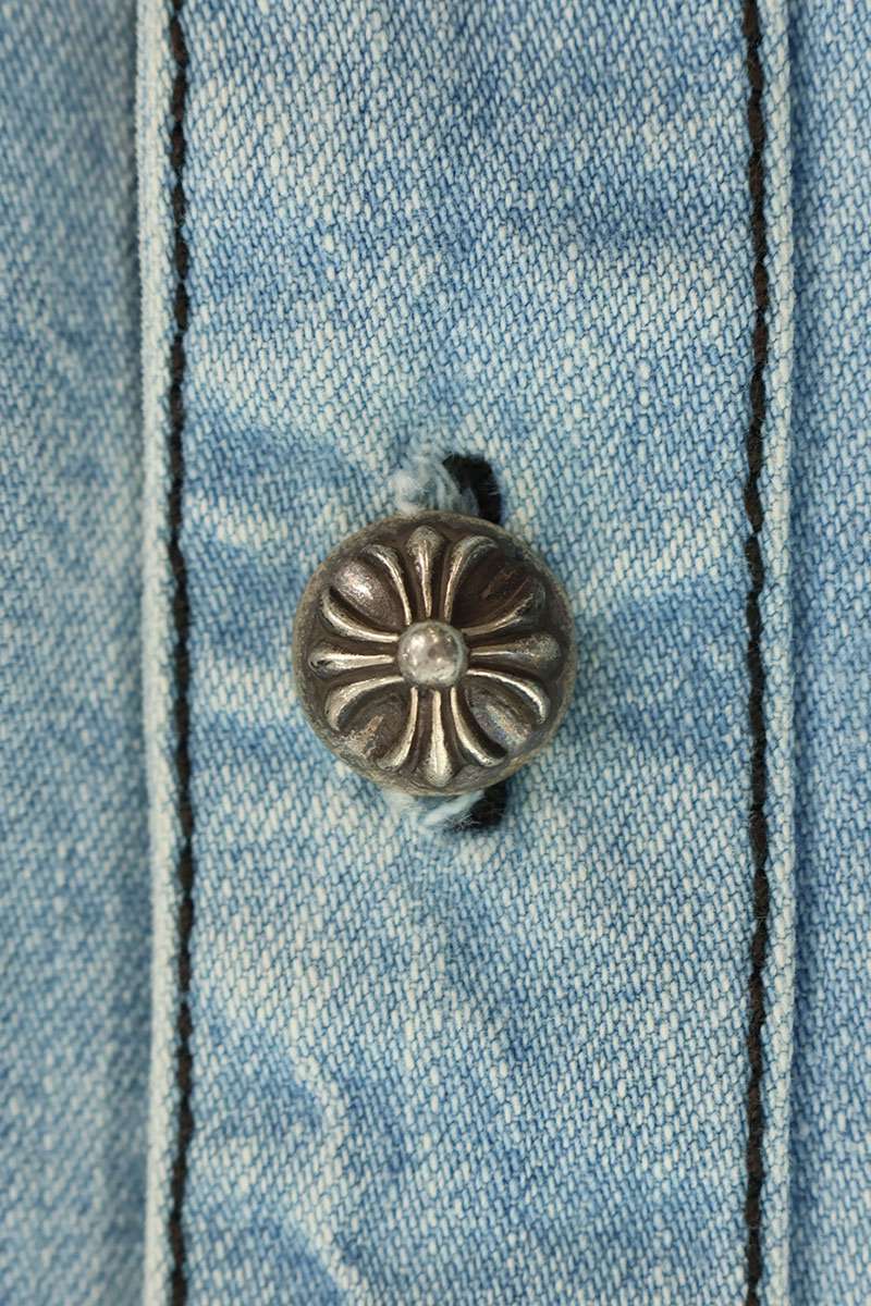 Chrome Hearts LOOSEENDS Cross Patch Denim Shirt Blue Size S
