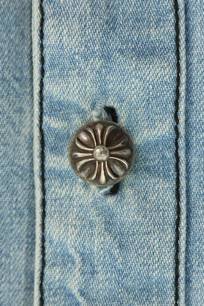 Chrome Hearts LOOSEENDS Cross Patch Denim Shirt Blue Size S