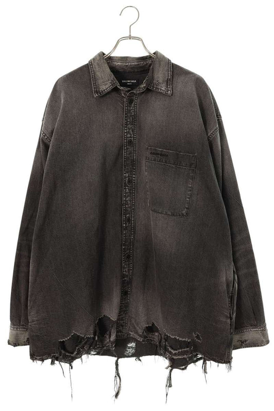 BALENCIAGA Distressed Oversized Denim Shirt Size S