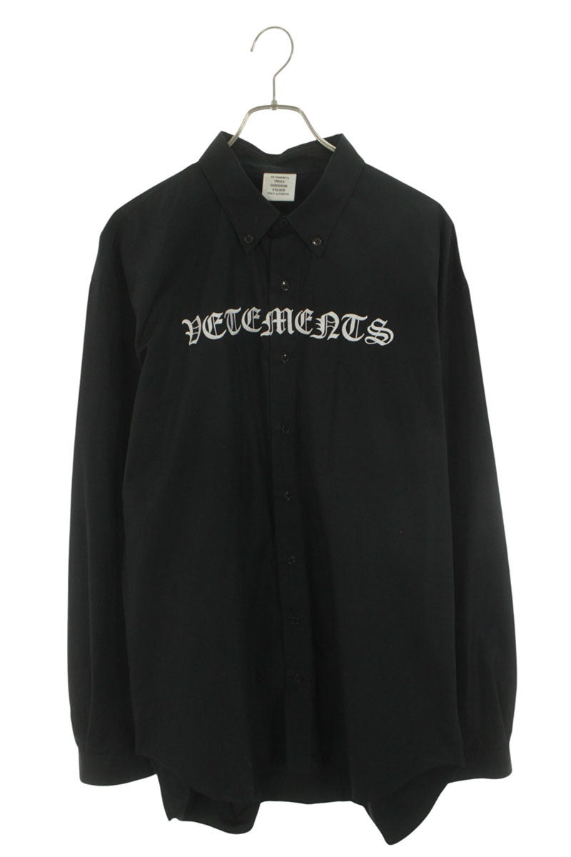 VETEMENTS Black Gothic Logo Embroidered Shirt Size XL
