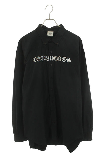 VETEMENTS Black Gothic Logo Embroidered Shirt Size XL