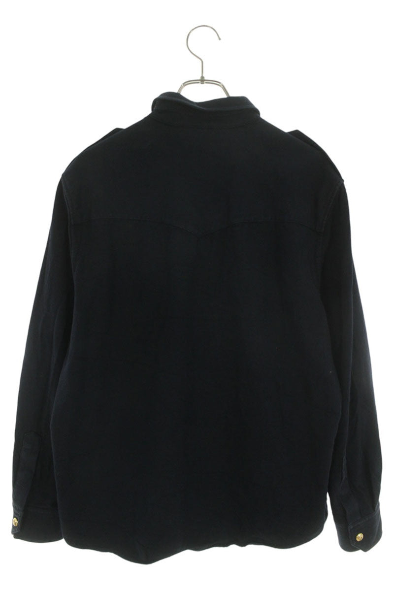 CELINE Triomphe Button Cotton Wool Long Sleeve Shirt Navy Size S