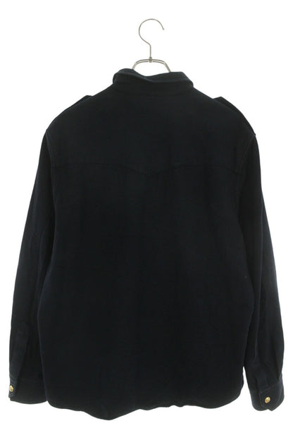 CELINE Triomphe Button Cotton Wool Long Sleeve Shirt Navy Size S