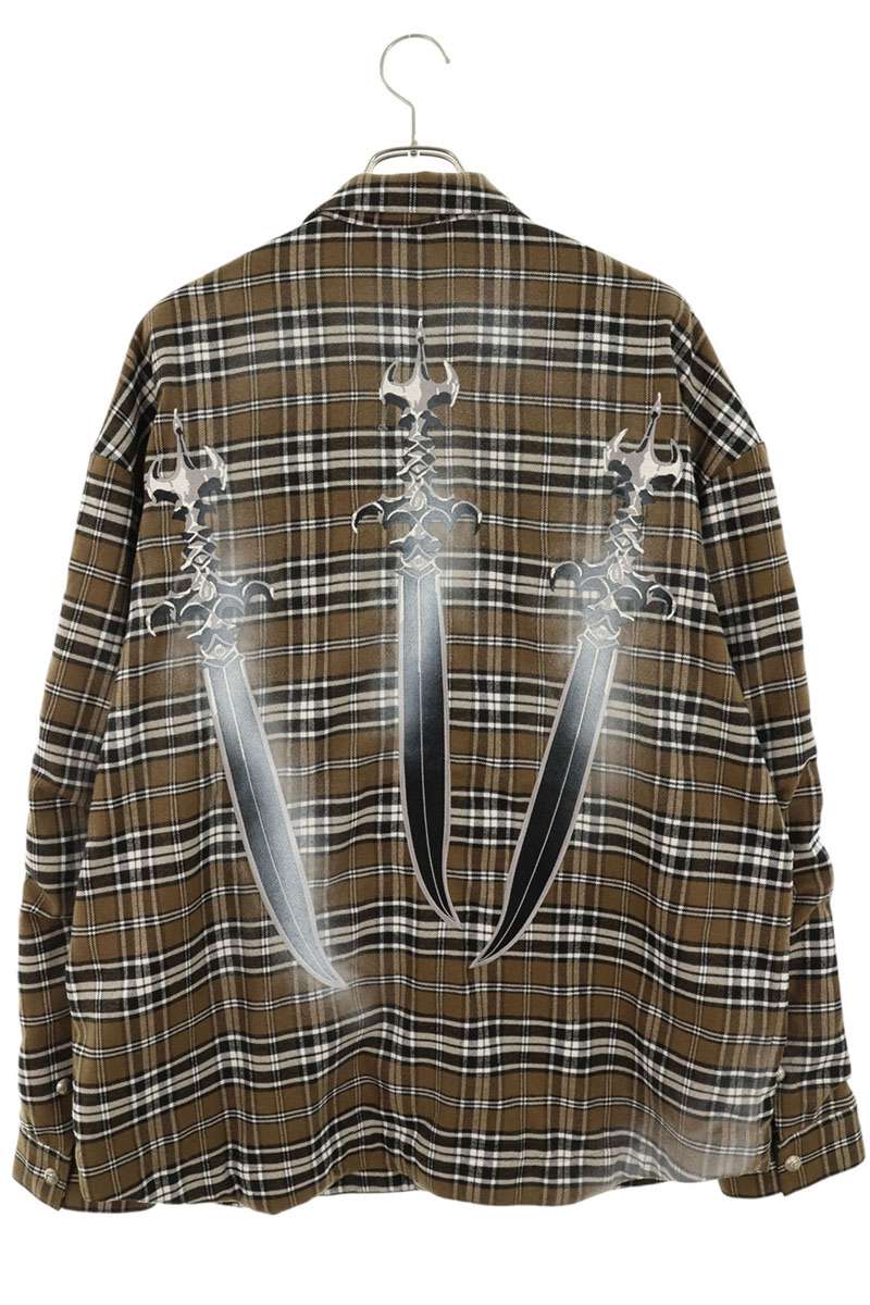 THUG CLUB Sword Flannel Check Long Sleeve Shirt Brown Multi Size L