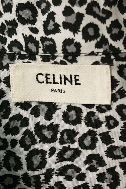 CELINE Leopard Hawaiian Rayon Long Sleeve Shirt White Multi Size XXL