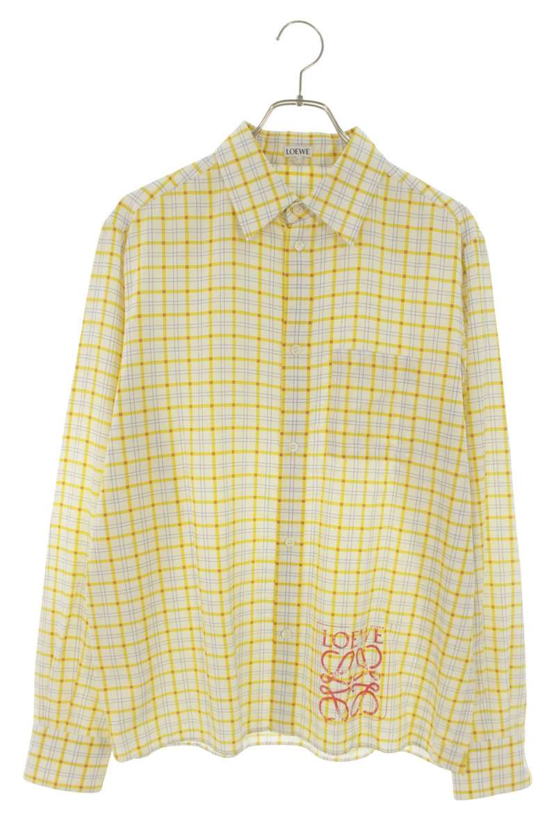 LOEWE Anagram Print Check Silk Cotton Long Sleeve Shirt Size 38