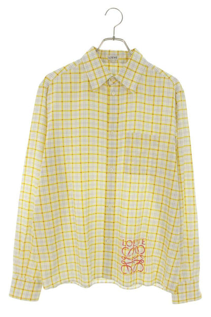 LOEWE Anagram Print Check Silk Cotton Long Sleeve Shirt Size 38