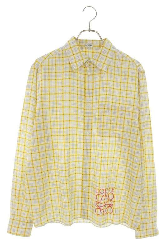 LOEWE Anagram Print Check Silk Cotton Long Sleeve Shirt Size 38