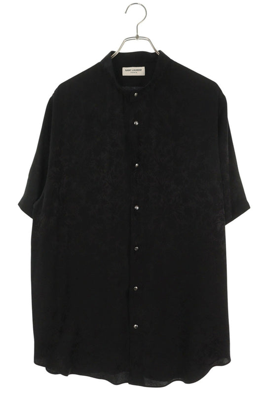 SAINT LAURENT PARIS Black All-Over Print Silk Shirt Size XXL