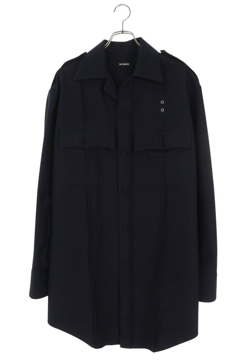 RAF SIMONS Navy Oversized 2-Pocket Wool Shirt Size 46