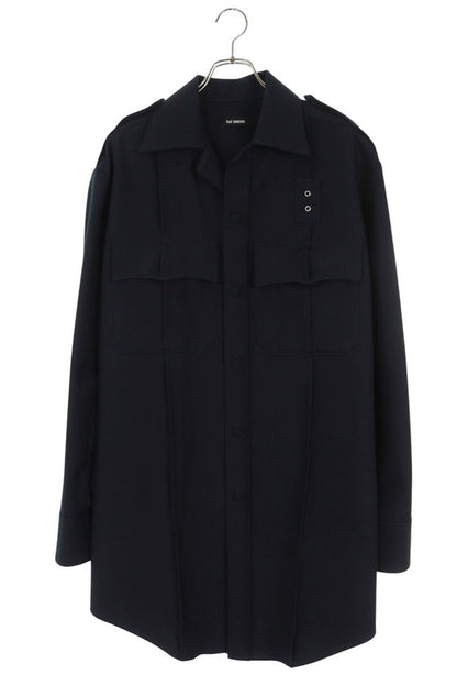 RAF SIMONS Navy Oversized 2-Pocket Wool Shirt Size 46