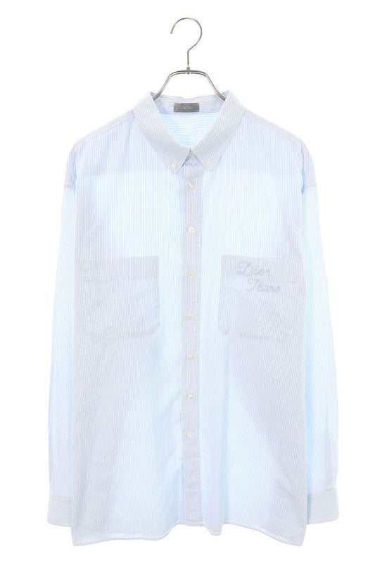 DIOR x DENIM TEARS Logo Embroidered Stripe Long Sleeve Shirt Size S
