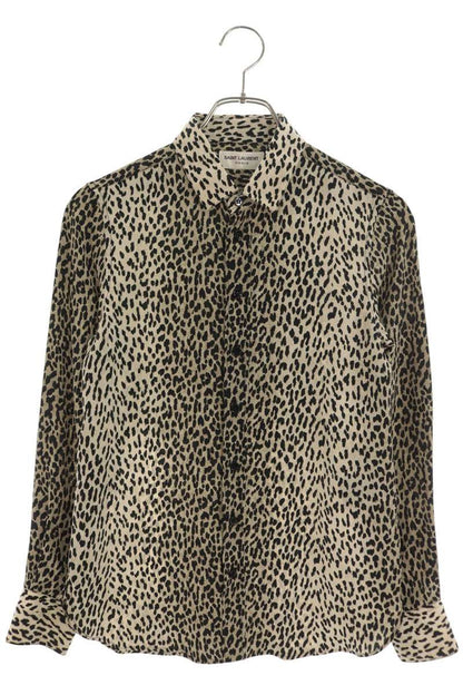 SAINT LAURENT PARIS Leopard Silk Long Sleeve Shirt Size XXL