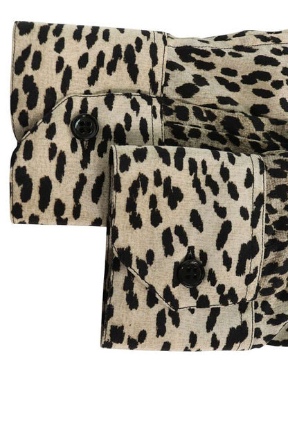 SAINT LAURENT PARIS Leopard Silk Long Sleeve Shirt Size XXL