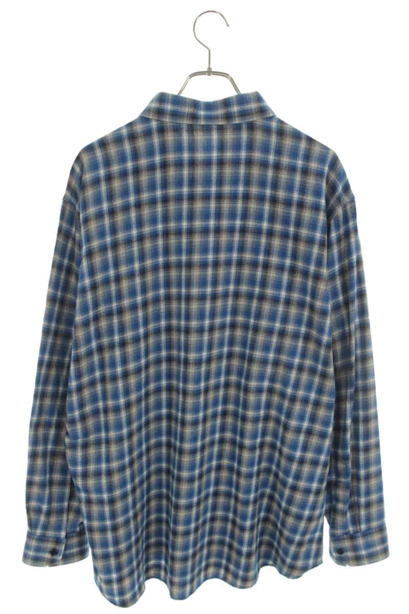 CELINE Check Loose Cotton Long Sleeve Shirt Blue Size XXL