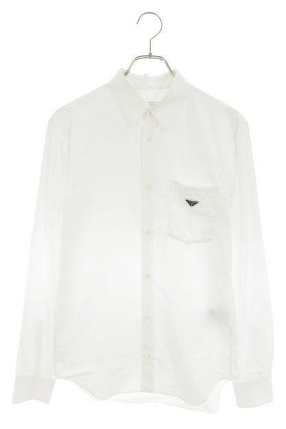 PRADA Triangle Logo Plate Cotton Long Sleeve Shirt White Size XS