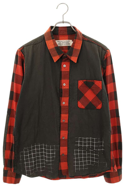 AFFA Reconstructed Check Cotton Long Sleeve Shirt Red Black Size M
