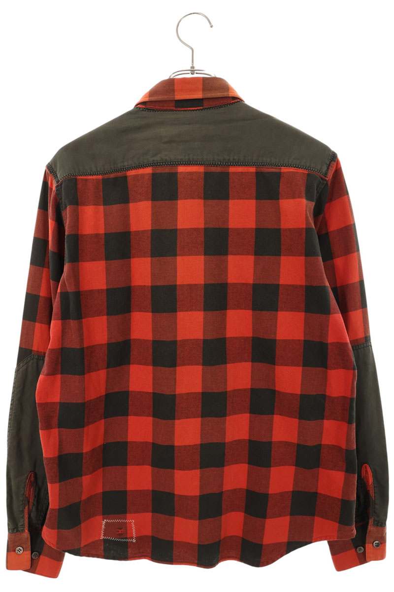 AFFA Reconstructed Check Cotton Long Sleeve Shirt Red Black Size M