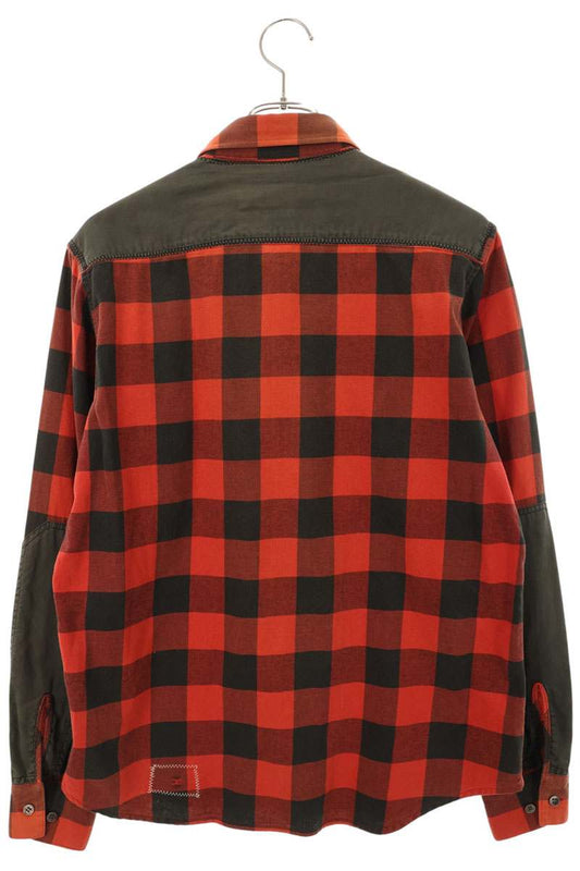 AFFA Reconstructed Check Cotton Long Sleeve Shirt Red Black Size M