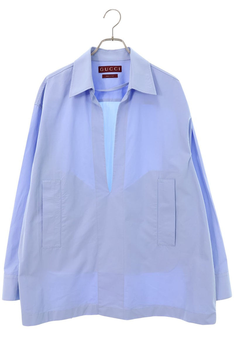 GUCCI 25SS Embossed Logo Skipper Long Sleeve Shirt Light Blue Size S