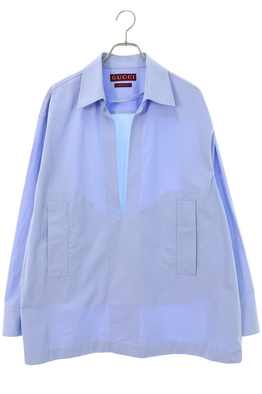 GUCCI 25SS Embossed Logo Skipper Long Sleeve Shirt Light Blue Size S