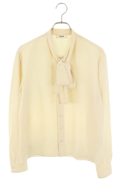CELINE Lavallière Silk Wool Blouse Beige Size XXL