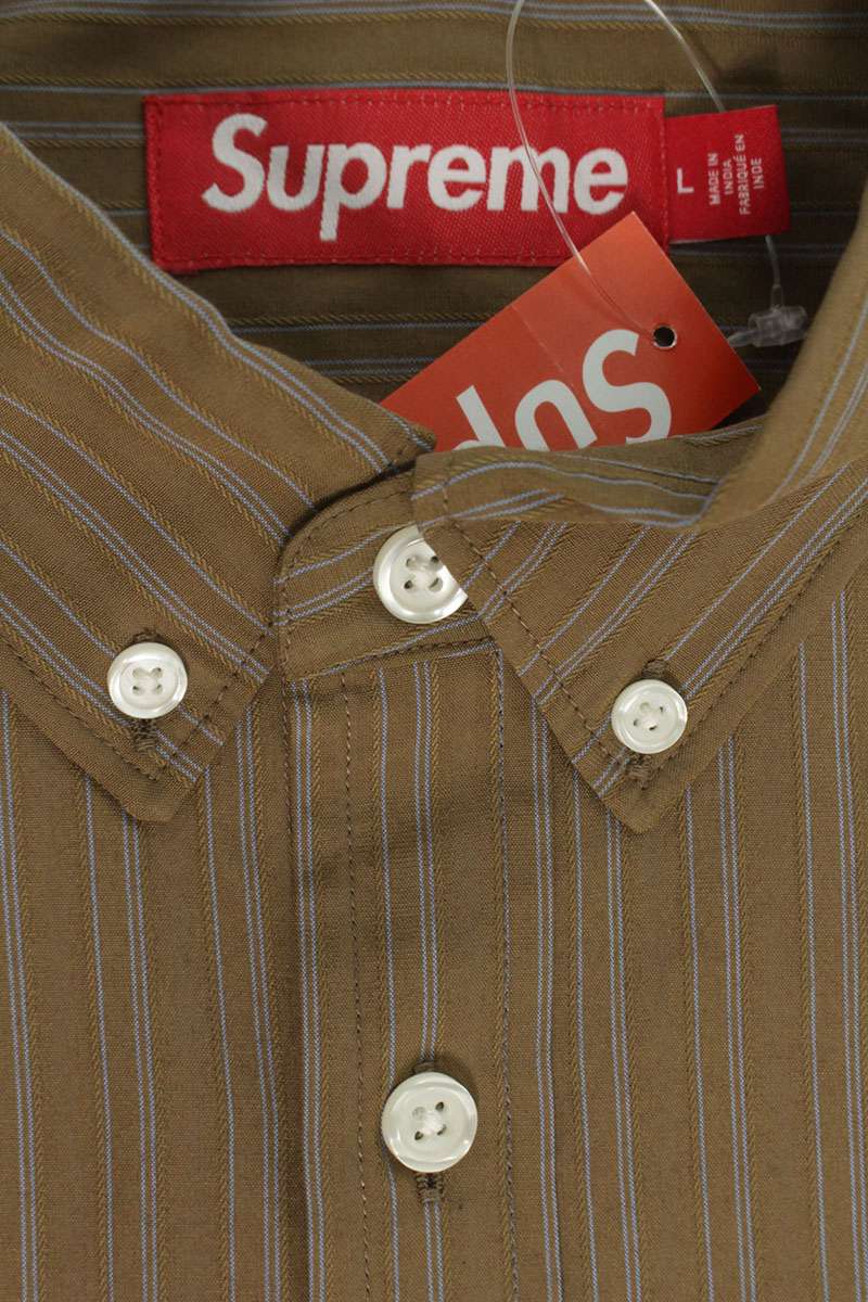 SUPREME 25AW Pinstripe Poly Cotton Shirt Size L