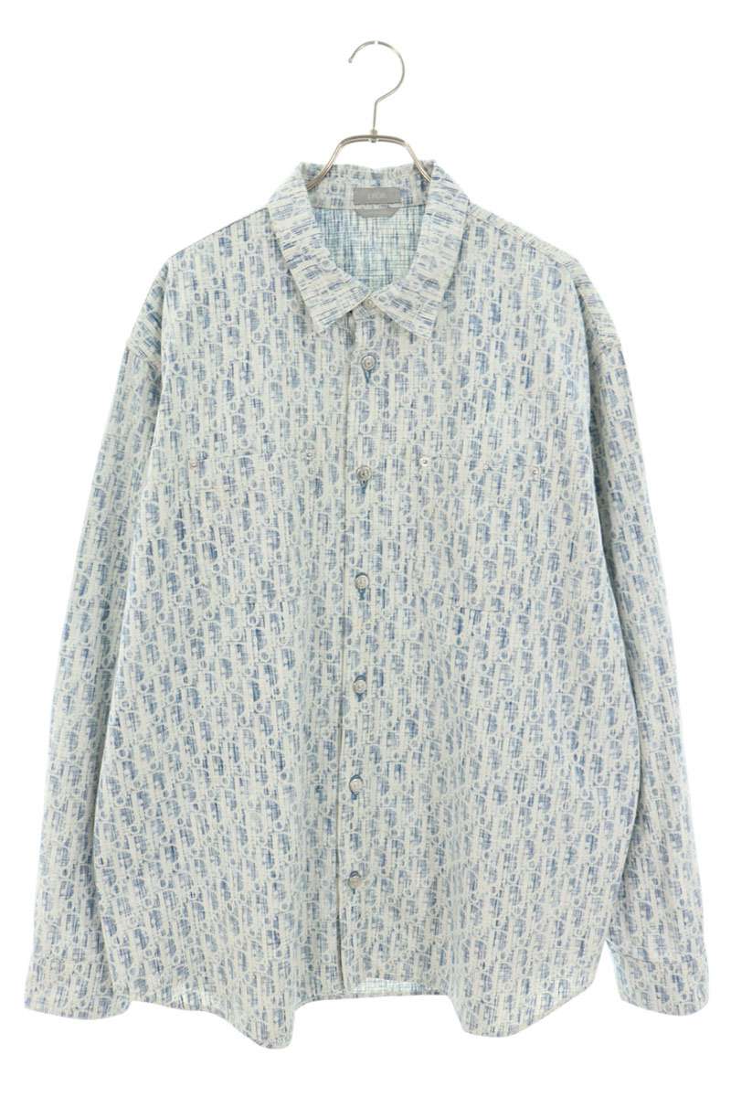 DIOR Oblique Denim Long Sleeve Shirt Blue Size M