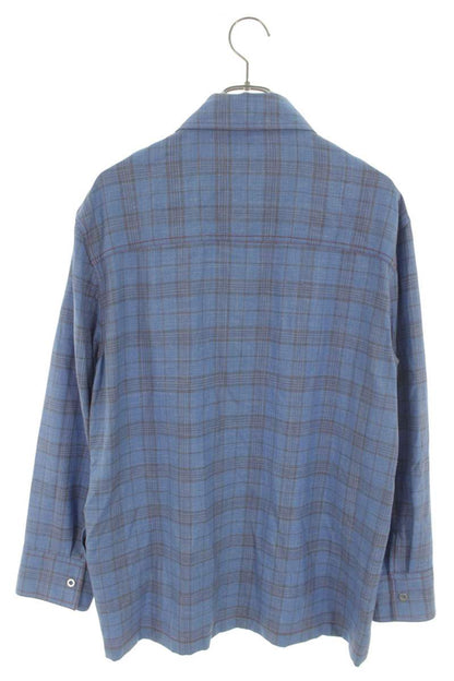 JILSANDER Blue Check Wool Linen Shirt Size 48
