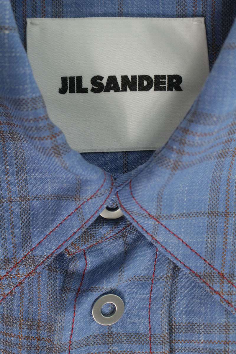 JILSANDER Blue Check Wool Linen Shirt Size 48