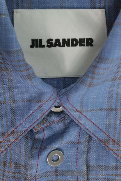 JILSANDER Blue Check Wool Linen Shirt Size 48
