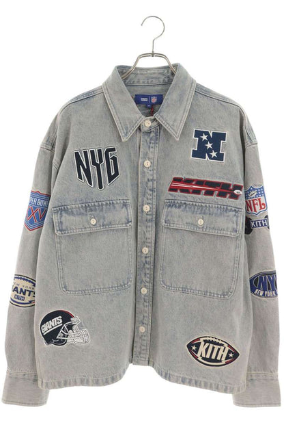 KITH NFL Logo Patch Denim Long Sleeve Shirt Blue Size M