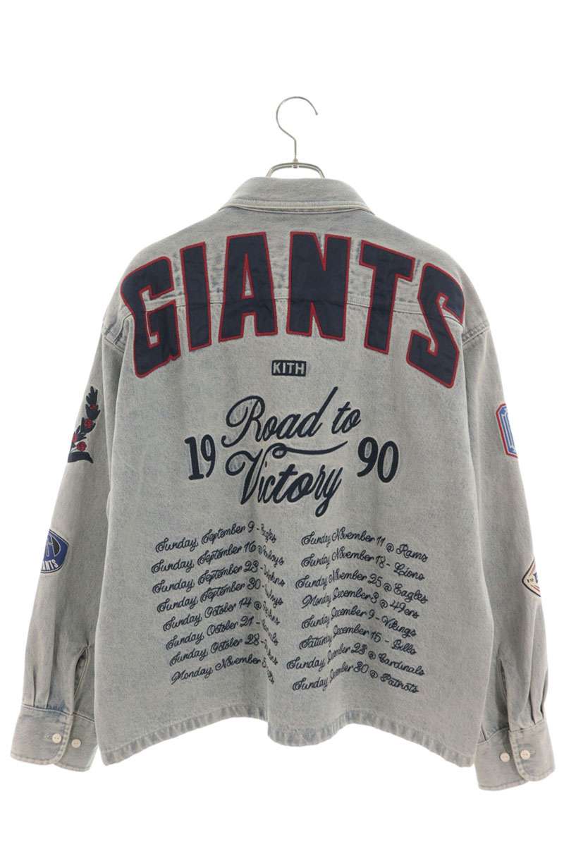 KITH NFL Logo Patch Denim Long Sleeve Shirt Blue Size M