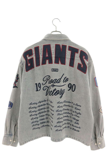 KITH NFL Logo Patch Denim Long Sleeve Shirt Blue Size M