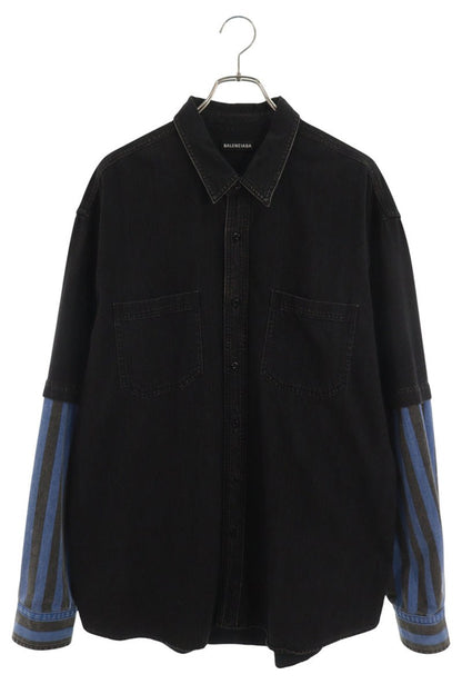 BALENCIAGA Oversized Layered Denim Long Sleeve Shirt Black Size XXL