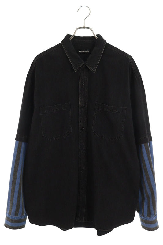 BALENCIAGA Oversized Layered Denim Long Sleeve Shirt Black Size XXL