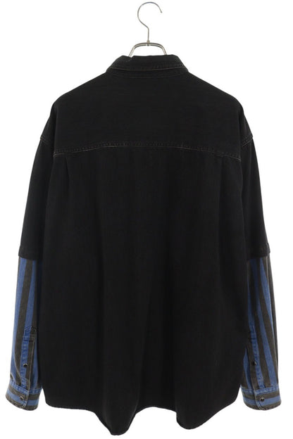 BALENCIAGA Oversized Layered Denim Long Sleeve Shirt Black Size XXL