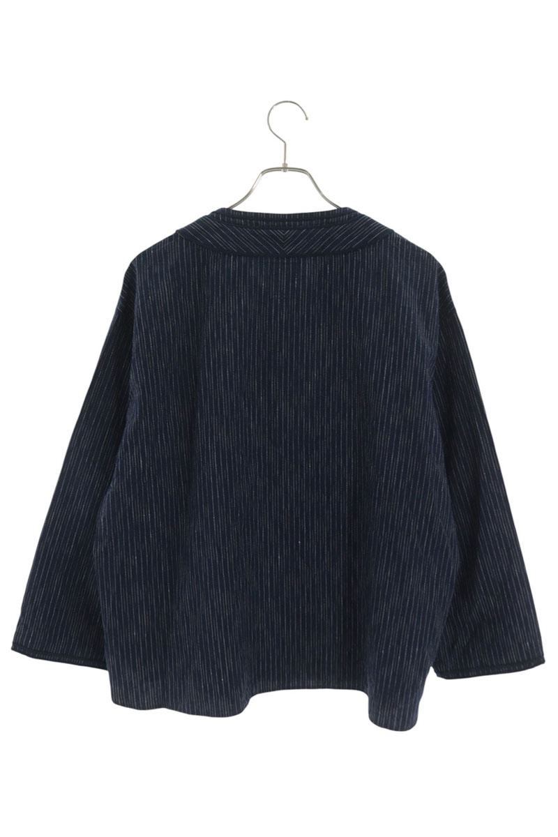 VISVIM Striped Wool Linen Baseball Shirt Navy Size M