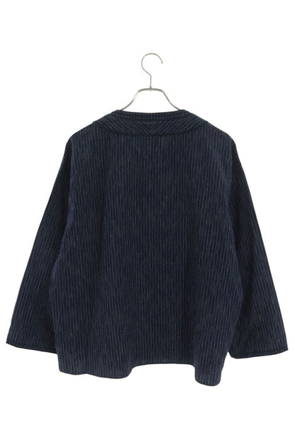 VISVIM Striped Wool Linen Baseball Shirt Navy Size M