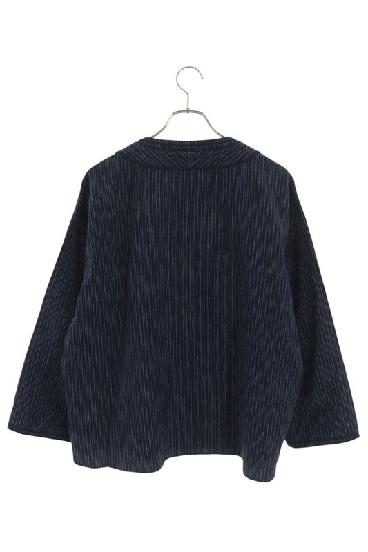VISVIM Striped Wool Linen Baseball Shirt Navy Size M