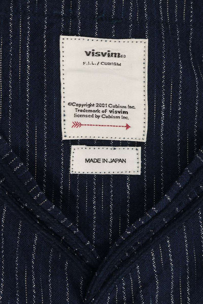 VISVIM Striped Wool Linen Baseball Shirt Navy Size M