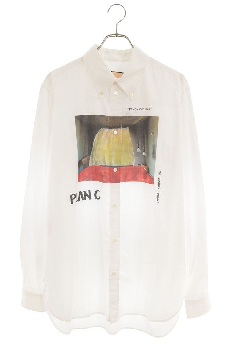 Plan C Art Print Cotton Long Sleeve Shirt White Size M