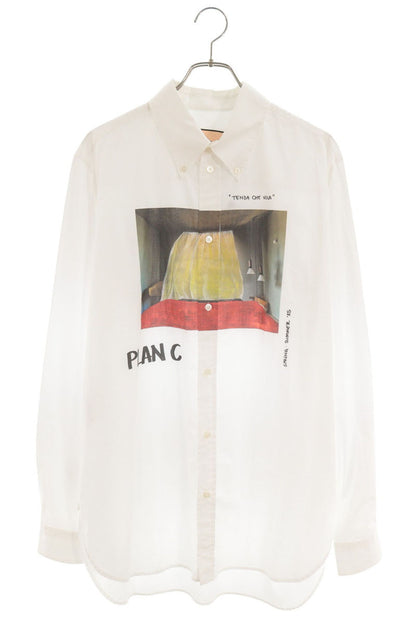 Plan C Art Print Cotton Long Sleeve Shirt White Size M