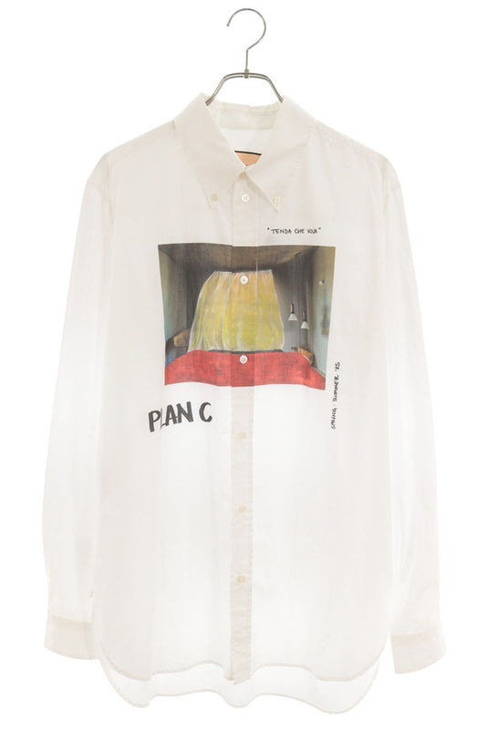 Plan C Art Print Cotton Long Sleeve Shirt White Size M