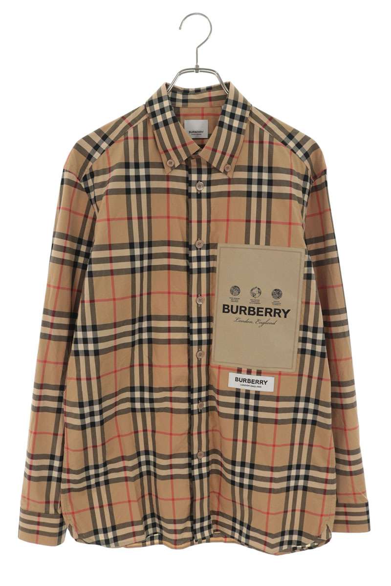 Burberry Logo Patch Nova Check Long Sleeve Shirt Beige Size M